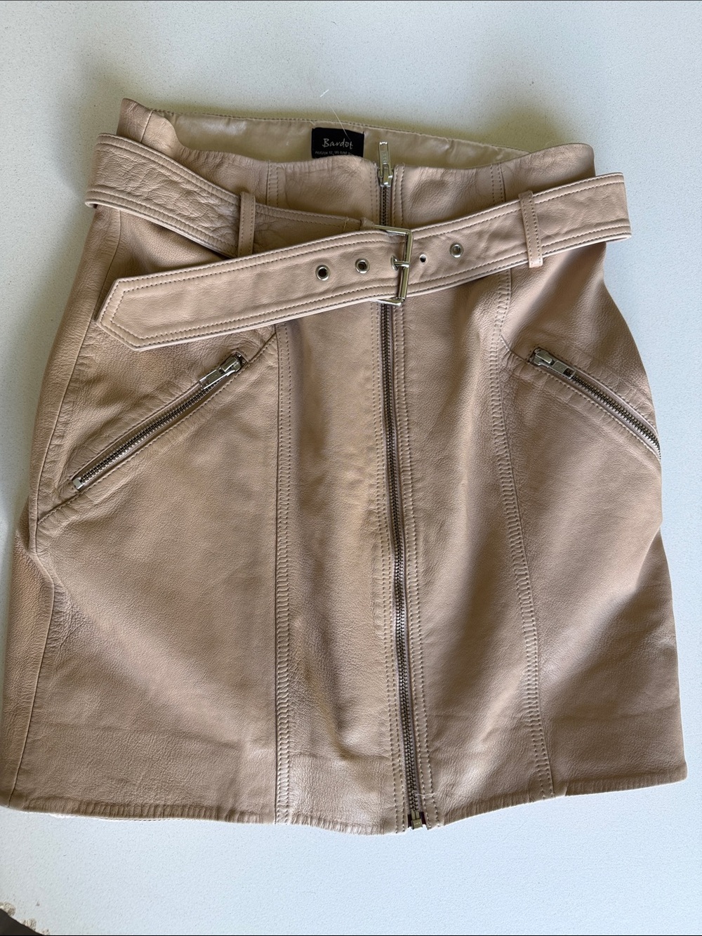 Bardot Blush 100% Leather Zip-Belt Mini Skirt